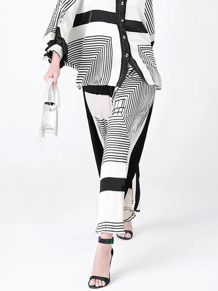 

Geometric Lightweight Loose Urban Long Skirt, Black-white, Skirts