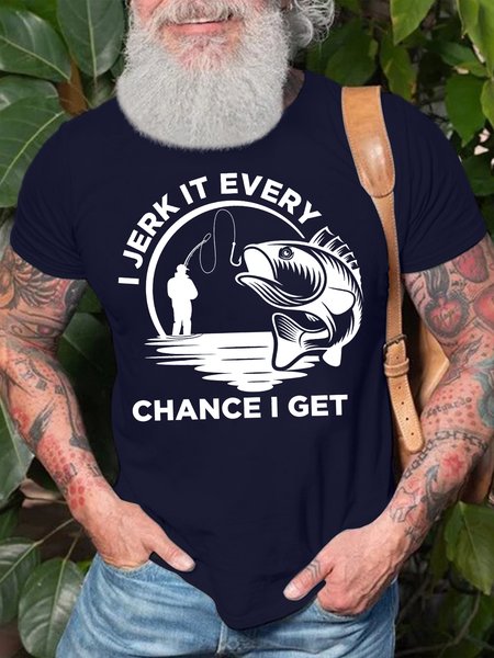 

Men's I Jerk It Every Chance I Get Funny Fishing Graphic Printing Cotton Crew Neck Casual Text Letters T-Shirt, Purplish blue, T-shirts