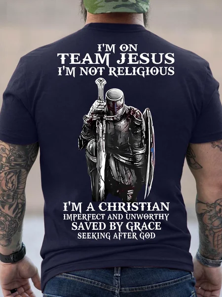 

Men's I Am Not Team Jesus I Am Not Religious I Am A Christian Imperfect And Unworthy Saved By Grace Seeking After God Funny Graphic Printing Crew Neck Casual Loose Cotton T-Shirt, Purplish blue, T-shirts