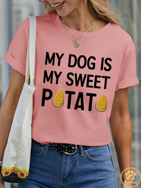 

Lilicloth X Funnpaw Women's My Dog Is My Sweet Potato Pet Matching T-Shirt, Pink, T-shirts