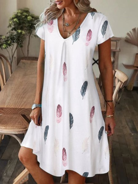 

Casual Feather Pattern Dress, White, Dresses