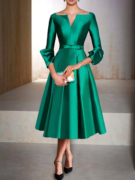 

Elegant Notched Plain Regular Fit Midi Dress, As picture, Midi Dresses