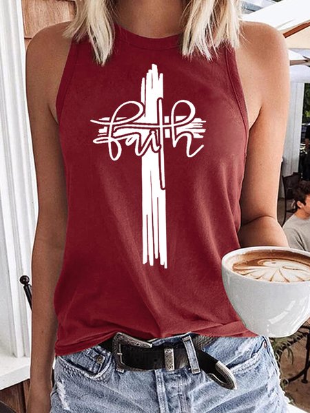 

Women's Faith Cross Christian Casual Letters Tank Top, Wine red, Tank Tops