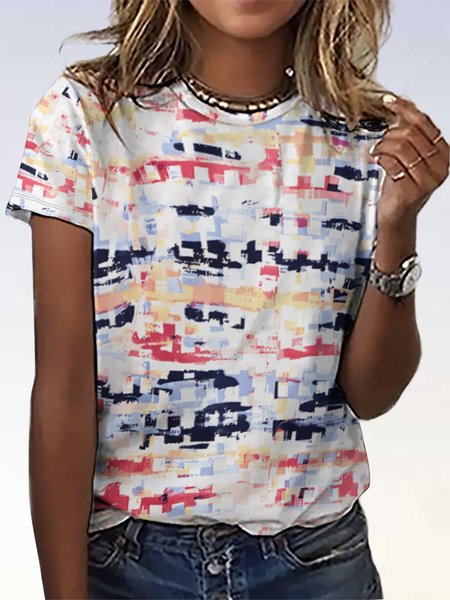 

Women’s Abstract Graphic Casual T-Shirt, As picture, T-shirts