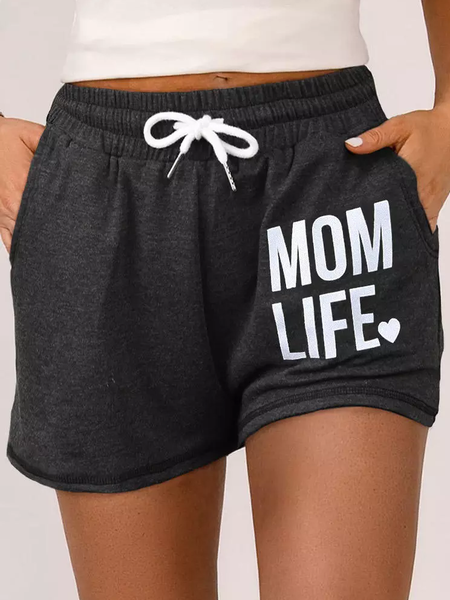 

Casual Text Letters Loose Shorts, Deep gray, Shorts