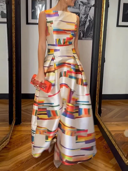 

Regular Fit Elegant Boat Neck Sleeveless Long Dress, As picture, Maxi Dresses