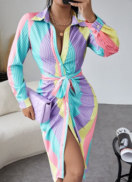 

Shirt Collar Regular Fit Casual Dress, As picture, Midi Dresses