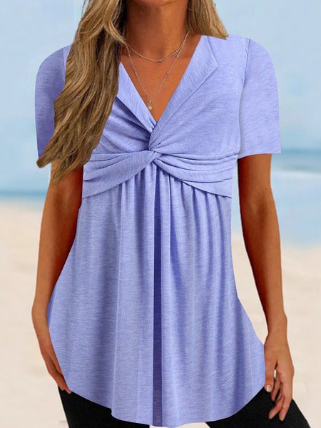 

Women Short Sleeve V-neck Solid Color Tops, Purple, Shirts & Blouses