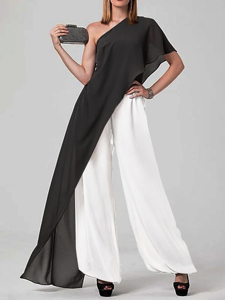 

Urban Loose Asymmetrical Jumpsuit, Black-white, Jumpsuits＆Rompers