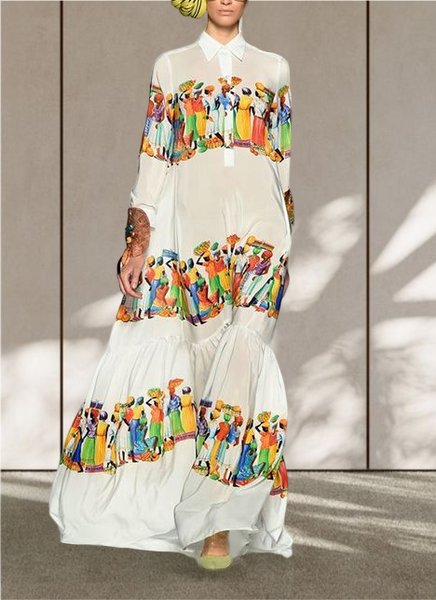 

Shirt Collar Figure Casual Loose Dress, As picture, Maxi Dresses