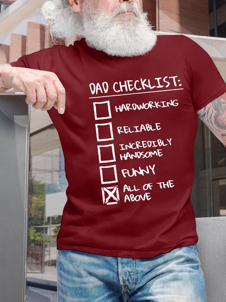 

Men’s Dad Checklist Regular Fit Casual Cotton T-Shirt, Red, T-shirts