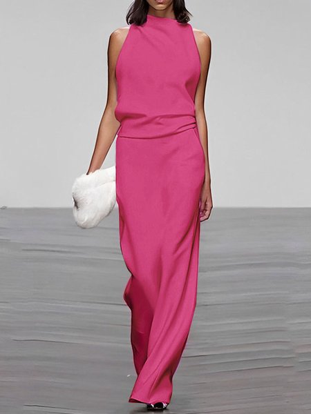 

Sleeveless Long Loose Elegant Plain Dress, Pink, Maxi Dresses