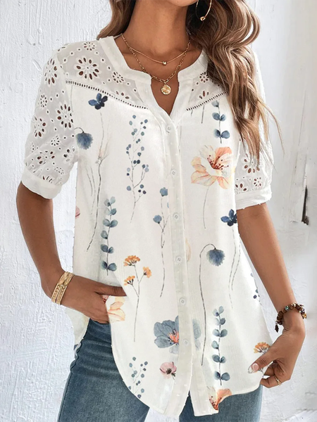 

Plus Size Casual Jacquard Loose Blouse, White, Shirts & Blouses