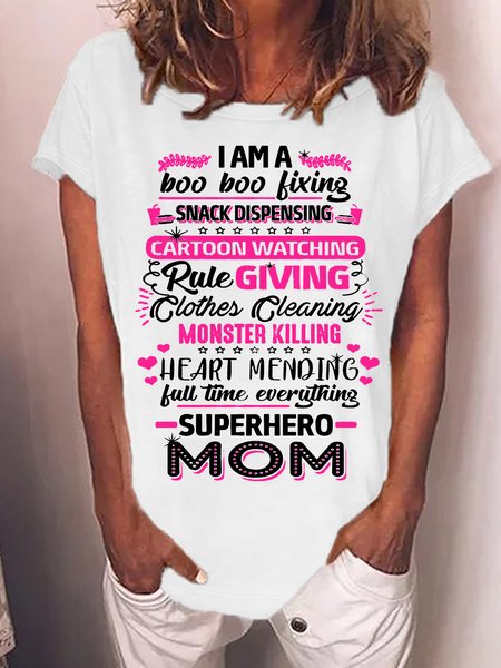

Women’s I Am A Mom Casual Crew Neck T-Shirt, White, T-shirts