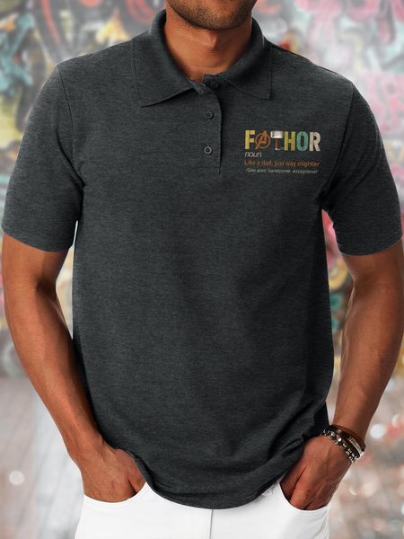 

Men's Fathor Like A Dad Just Way Mightier See Also Handsome Exceptional Funny Graphic Printing Urban Polo Collar Text Letters Regular Fit Polo Shirt, Deep gray, T-shirts