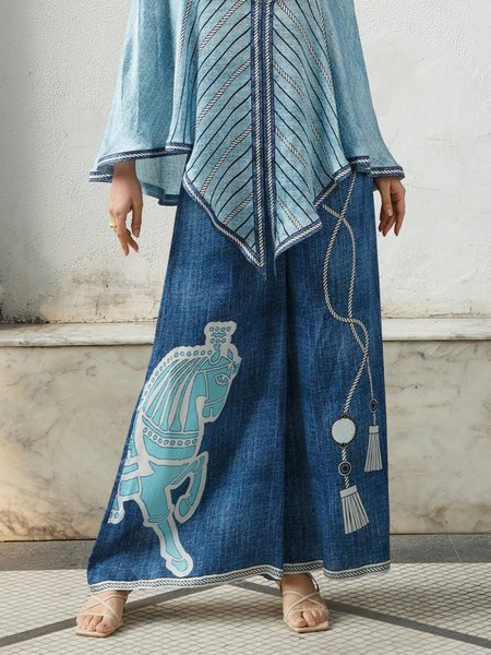 

Loose Vacation Horse Denim Jeans, Blue, Jeans