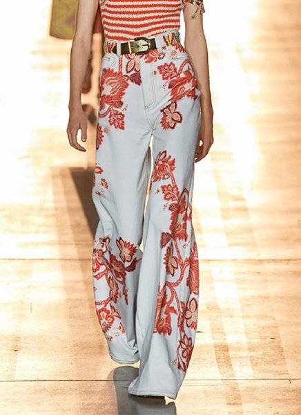 

Floral Elegant Regular Fit Fashion Pants, As picture, Jeans