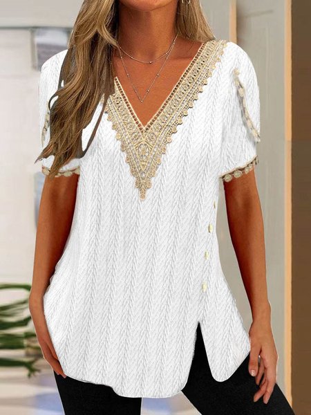 

Womens V Neck Casual Shirt, White, Shirts & Blouses
