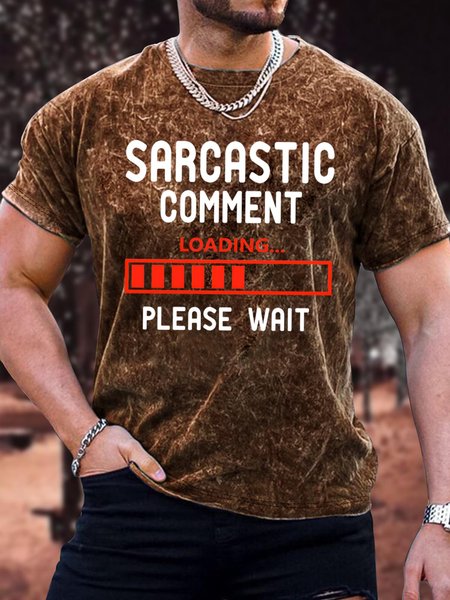 Casual Crew Neck Text Letters T-Shirt, Brown, T-shirts