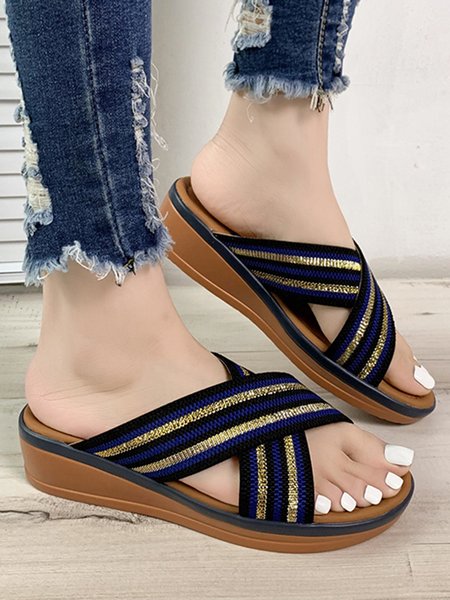 

Cross Strap Wedge Slippers, Deep blue, Sandals