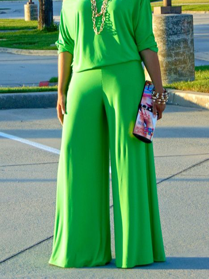 

Plain Loose Elegant No Elasticity Fashion Pants, Green, Pants