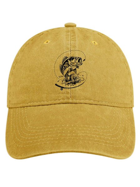 

Men's /Women's Fishing Graphic Printing Regular Fit Adjustable Denim Hat, Yellow, Men's Hats