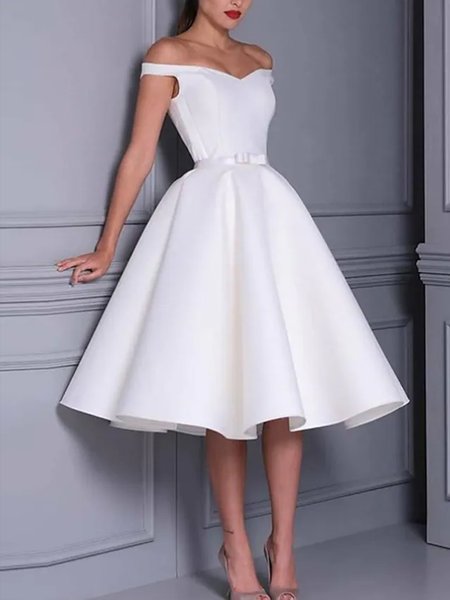 

Plain Elegant Regular Fit Cold Shoulder Dress, White, Mini Dresses