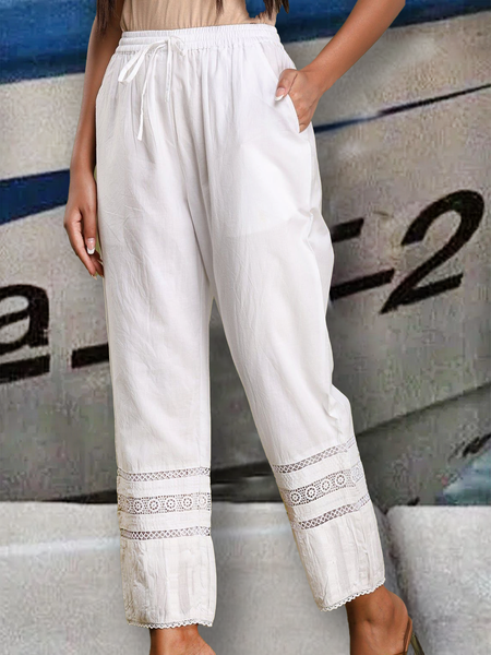 

Plain Cotton And Linen Linen Loose Pants, White, Pants