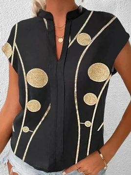 

Casual Loose Polka Dots V Neck Shirt, Black, Shirts & Blouses