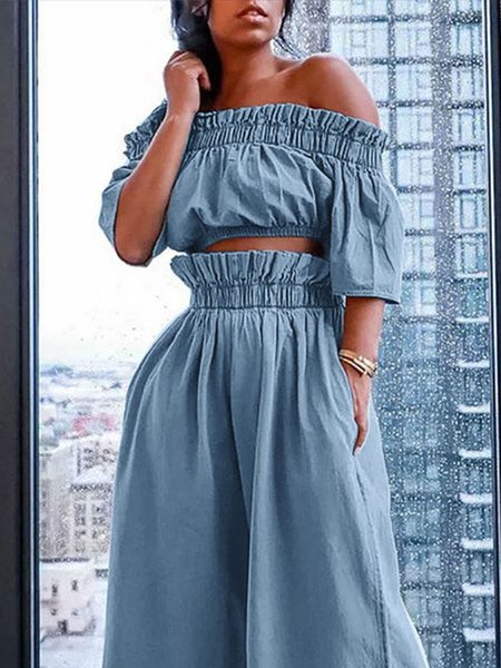 

Plus Size Vacation Cold Shoulder Loose Shirt, Light blue, Plus Tops