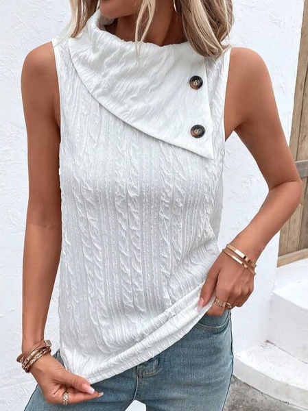 

Regular Fit Casual Plain Half Turtleneck Tank Top, White, Tanks & Camis