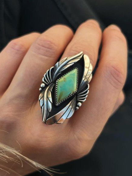 

Vintage Silver Metal Turquoise Ring Ethnic Casual Women's Jewelry, As picture, Rings
