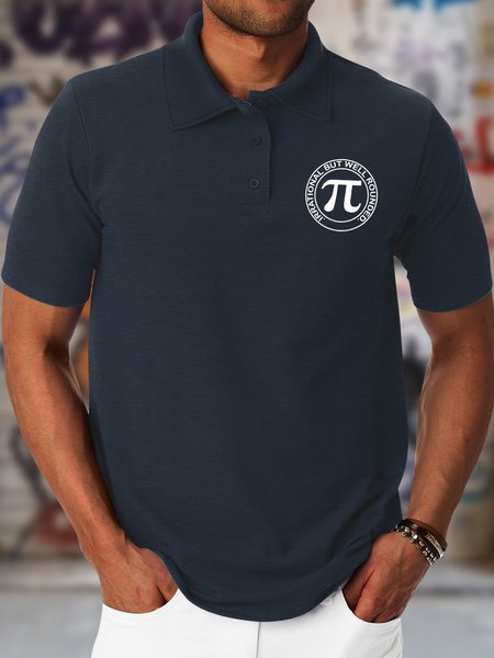 

Men's Pi Irrational But Well Rounded Funny Graphic Printing gift for Father's Day Text Letters Polo Collar Urban Regular Fit Polo Shirt, Dark blue, T-shirts