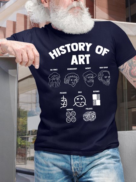 

Men's History Of Art Funny Old Man Graphic Printing gift for Father's Day Cotton Text Letters Casual T-Shirt, Purplish blue, T-shirts