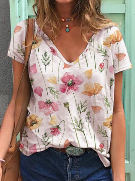 

Loose Casual Floral T-Shirt, Pink, T-Shirts