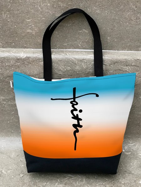 

Faith Slogan Ombre Linen Shoulder Bag Large Capacity Tote Bag, As picture, Women's Bags