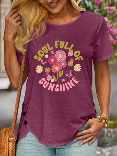 

Women's Soul Full of Sunshine Self Love Wildflower Casual Daisy Cotton-Blend T-Shirt, Burgundy, T-shirts