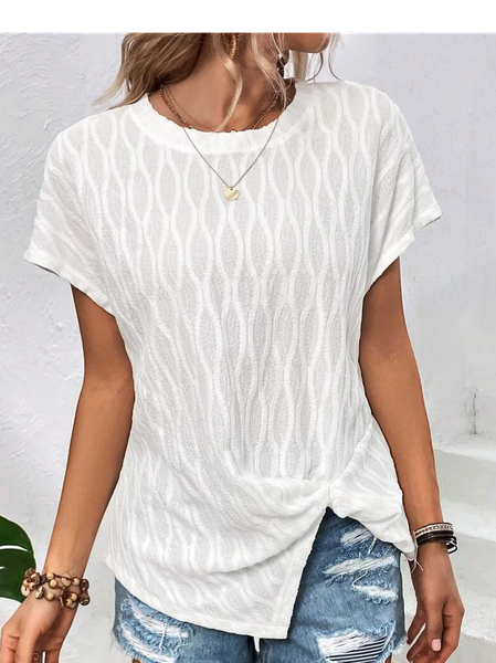 

Loose Plain Crew Neck Casual T-Shirt, White, Shirts & Blouses