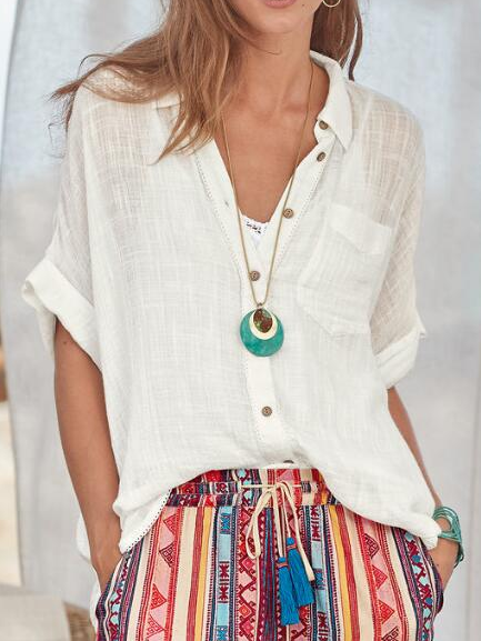 

Linen Plain Loose Cotton Blouse, White, Shirts & Blouses