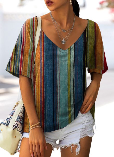 Casual Striped Loose T Shirt