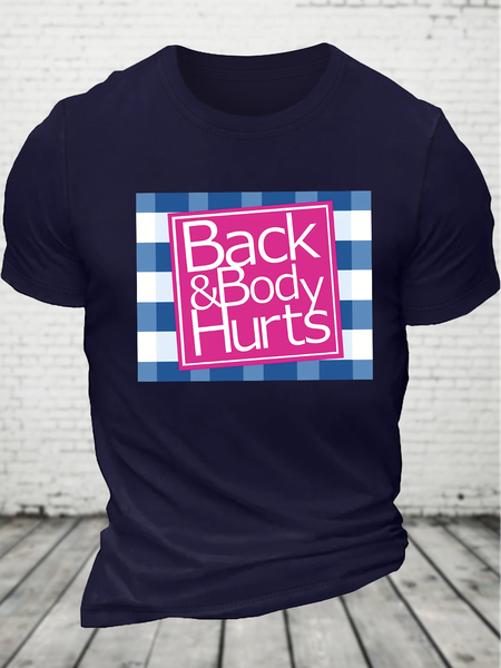 

Men's Back Body Hurts Funny Graphic Printing Cotton Crew Neck Text Letters Casual T-Shirt, Purplish blue, T-shirts