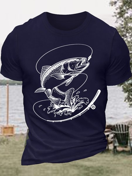 

Men'S Funny Fishing Graphic Printing Gift For Father'S Day Loose Cotton Casual Text Letters T-Shirt, Purplish blue, T-shirts