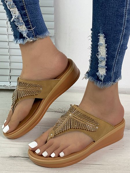 

Vintage Rhinestone Flip Flops, Khaki, Sandals