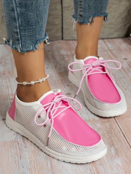 

Breathable Hollow out Color Block Casual Boat Shoes, Rose red, Sneakers