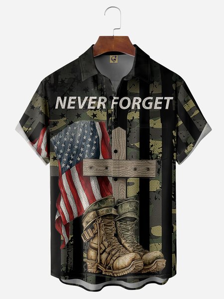 

Veterans Memorial Day Chest Pocket Short Sleeve Shirt, Black, Men Shirts