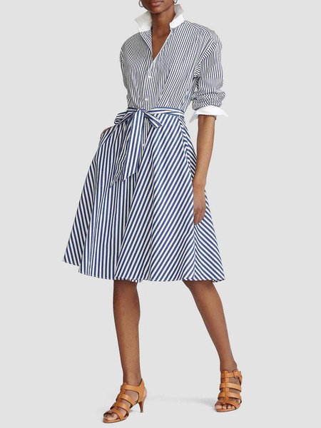

Elegant Shirt Collar Striped Pockets Shirt Dress, Stripe, Mini Dresses