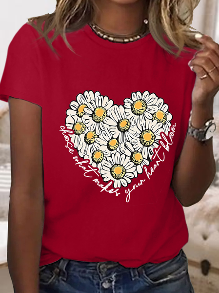 

Women's Motivational Quote Daisy Choose What Makes Your Heart Bloom Cotton Casual T-Shirt, Red, T-shirts