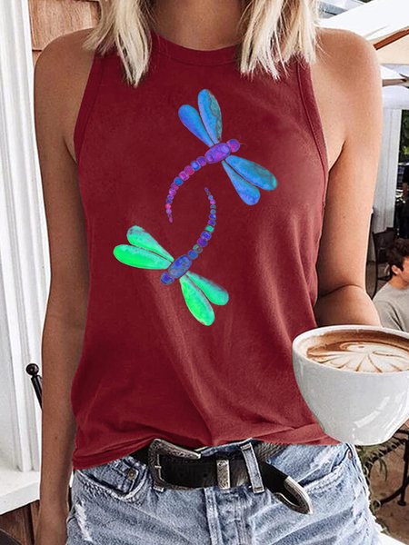 

Women's Crew Neck Dragonfly Casual T-Shirt, Wine red, Tank Tops