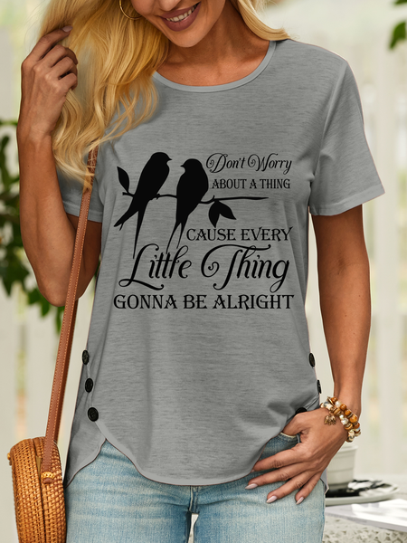 

Lilicloth X Y Don’t Worry About A Thing Cause Every Little Thing Gonna Be Alright Women’s Casual T-Shirt, Gray, T-shirts