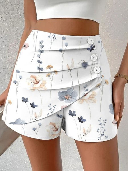

Floral Print Button Detail Short, White, Shorts